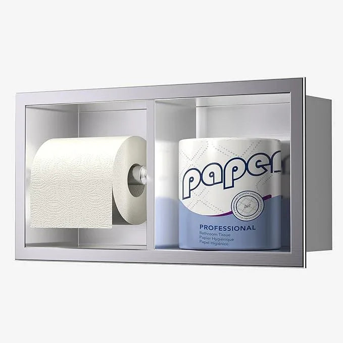 Neodrain Dual Roll Recessed Toilet Paper Holder - Brushed Nickel 304 Stainless Steel, Hidden in-Wall Space-Saving for Modern Bathroom Tissue Holder(Brushed) - ModernBath