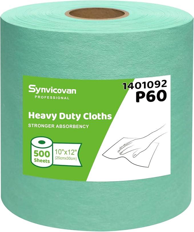 Synvicovan Cleanroom Wipes Heavy Duty Cloths, Lint-Free and Extra Absorbent Towels Jumbo Roll, Green (12"x10", 500 PCS) - ModernBath