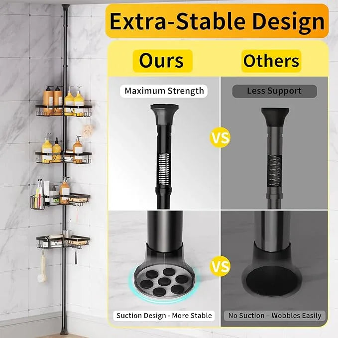 KEGII Corner Shower Caddy Tension Pole, Adjustable Bathroom Organizer Shelf with Toothbrush Holder, Floor to Ceiling Shower Organizer 25-114.2 Inch, Bathtub Storage Rack for Renters, Family - ModernBath