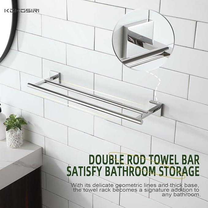 KOKOSIRI Double Towel Bars Bathroom Towel Holder Rack for Bath Kitchen 20 Inch Necklace Holder Wall Mounted Chrome Stainless Steel B5005CH-L20 - ModernBath