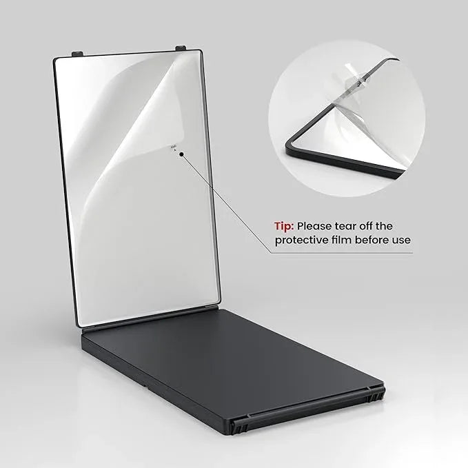 JUSRON 360 Viewing Angle Self Hair Cutting Mirror, Clear Anti-Fog HD Glass (Black with LED with Accessories) - ModernBath