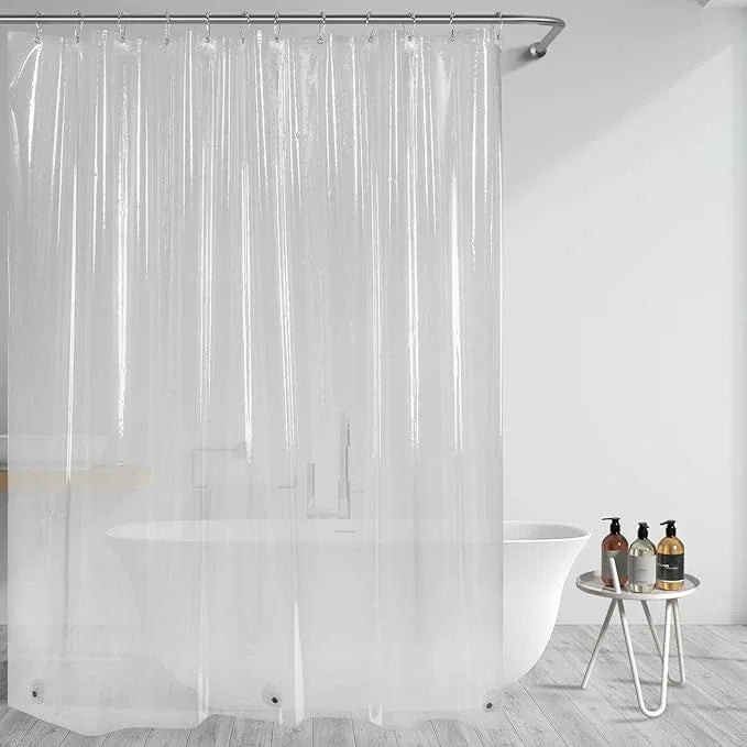 AmazerBath Clear Shower Curtain, 72x72 Plastic Shower Curtain, PEVA Waterproof Shower Curtain, Medium Weight Shower Curtains for Bathroom with 3 Weighted Magnets and 12 Rustproof Grommet Holes - ModernBath