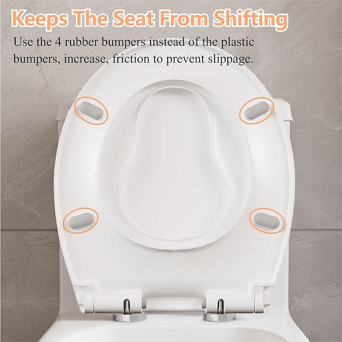 Toilet Seat,Round Toilet Seat with Quiet Close – Quick Release Hinges, Non-Slip Bumpers, Quiet, Easy to Clean – Fits Most American Standard Elongated Toilets – Easy Installation – White, Regular - ModernBath