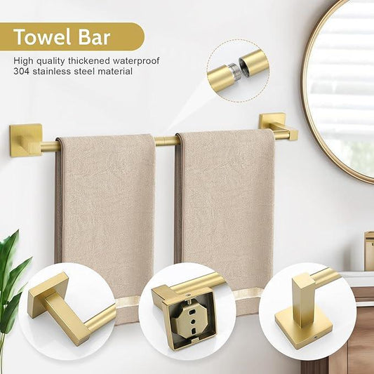 Lairuier 5-Piece Brushed Gold Bathroom Hardware Set, Bathroom Accessories Set with Towel Bar, Toilet Paper Holder and 2 Towel Hooks SUS304 Stainless Steel Towel Bar Set Wall Mounted - ModernBath