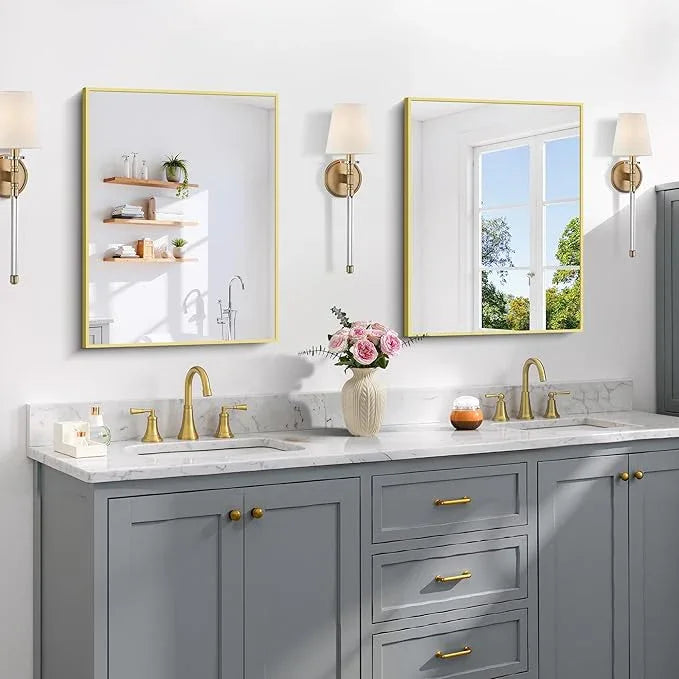 COFENY Gold Bathroom Mirror for Wall, 18x24 Inch Rectangle Mirror with Metal Frame, Modern Vanity Mirrors for Bathroom Living Room, Entryway Hangs Horizontal or Vertical - ModernBath