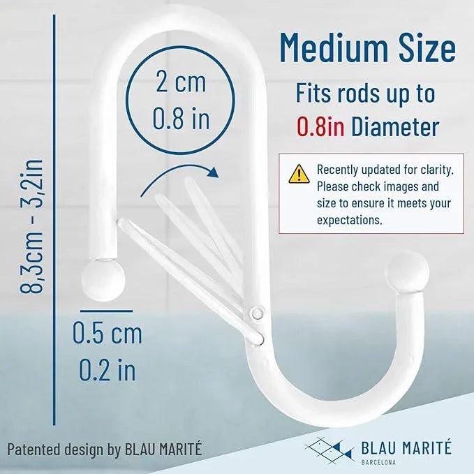 Blau Marité 10-Pack Metal S Hooks for Hanging – Heavy-Duty S-Shaped Hooks with Safety Buckle – Fits Bars up to 0.8 in – Anti-Drop S-Hooks for Kitchen, Bathroom, Closet & Pot Racks – White (Medium) - ModernBath