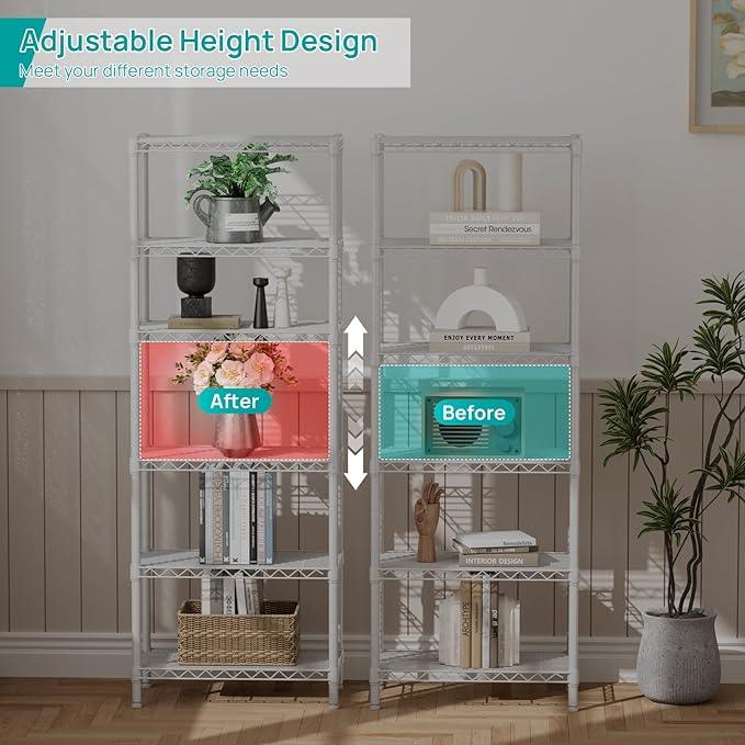 SINGAYE 6 Tier Shelf Adjustable Storage Wire Shelving Unit Metal Shelves Standing Closet Bathroom Organizers Pantry Kitchen Garage Laundry Room Organization Home Rack 12" D X 22" W X 69.5" H White - ModernBath