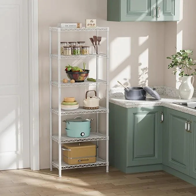 5 tire Shelves Storage Wire Shelving Unit Metal Shelf Adjustable Organizers Storage Shelving with Wheels for Bathroom Laundry Room Kitchen Pantry12”D x 22”W x 69”H White - ModernBath