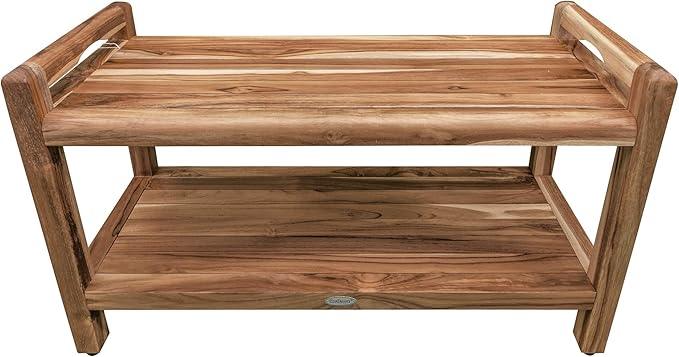 EcoDecors Eleganto 34 Inch Natural Color Waterproof Teak Wood Shower Bench Stool Seat Chair For Inside Shower Provides Safety, Storage, and Organization For Bathroom Accessories - ModernBath