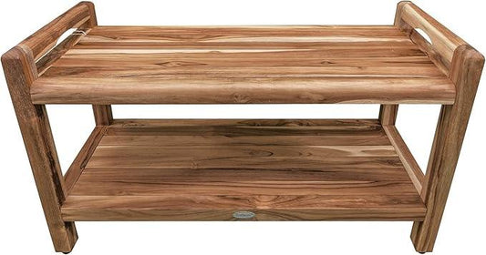 EcoDecors Eleganto 34 Inch Natural Color Waterproof Teak Wood Shower Bench Stool Seat Chair For Inside Shower Provides Safety, Storage, and Organization For Bathroom Accessories - ModernBath