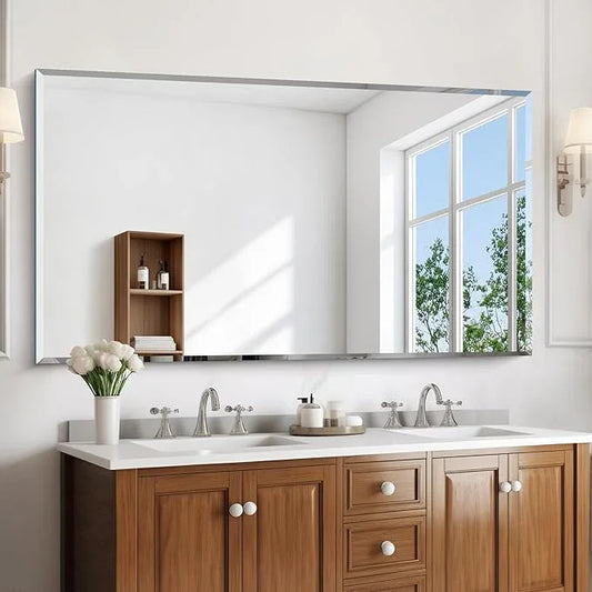 KOCUUY Beveled Mirror, 55x30 Inch Large Frameless Bathroom Mirror for Over Sink, Upgraded Shatterproof Beveled Unframed Design Mirror for Bathroom, Bedroom, Hang Horizontal/Vertical - ModernBath
