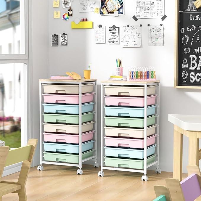 Rolling Storage Cart with Drawers,Utility Cart With 8 Drawers and Wooden Tabletop,Rolling Drawer Cart,Storage Drawer Cart for Living Room,Classroom,Bedroom,Bathroom,Dorm,Office,Rainbow - ModernBath