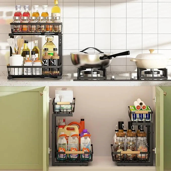 REALINN Under Sink Organizer, 2 Pack Height Adjustable Under Sink Organizers and Storage, 2 Tier Pull Out Drawer Cabinet Storage for Kitchen Bathroom - ModernBath