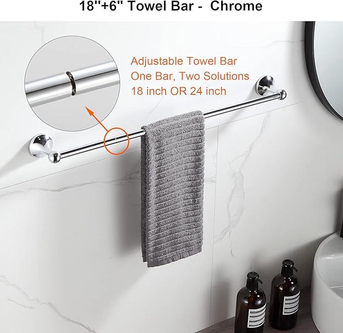 BGL Bathroom Hardware Set Chrome Adjustable Expandable Bath Towel Bars Bathroom Accessory Set Towel Racks 8-Pieces Wall Mount - ModernBath