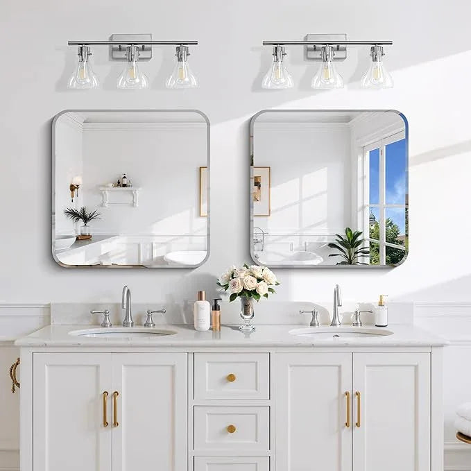 CILIBER Frameless Mirror, 24x24 Beveled Bathroom Mirrors for Over Sink, Square Frameless Wall Mirror Rounded Corner, Shatterproof Tempered Glass Lightweight Design for Bedroom Living Room Entryway - ModernBath