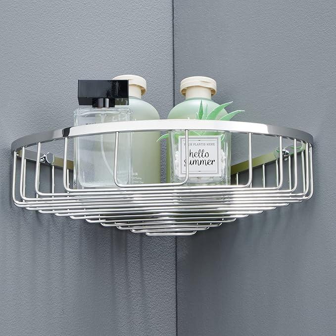 Segistan Bathroom Corner Shower Caddy Organizer, Corner-Hollow Design, SUS304 Stainless Steel Heavy Duty Rust-Proof Bathroom Shelf Organizer Holder, Wall Mounted Storage Rack, Brushed Chrome - ModernBath