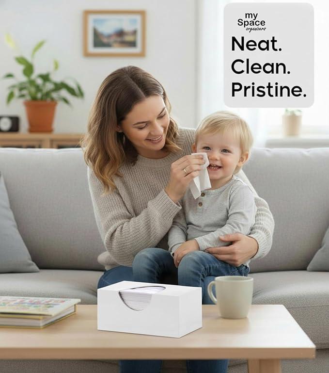 Tissue Box Cover Rectangle - Tissue Box Holder Rectangular - Compatible with Puffs - Acrylic White Bathroom Accessories Décor - ModernBath