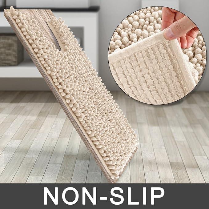 Yimobra Toilet Rug U Shaped Washable 24x20 Inch - Ultra Soft Absorbent Chenille Bath Rugs for Toilet, Quick Dry & Machine Washable, Non Slip Contour Bathroom Mat, Light Brown - ModernBath