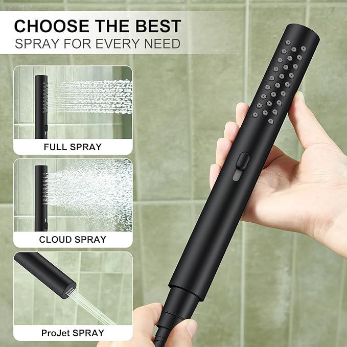 KENES Matte Black Rainfall Bathroom Shower System Rain Shower Head and Handle Set, Shower Faucet Set with 10-Inch Rain Showerhead and Handheld Spray, (Shower Valve Included), LJ-6026A-2 - ModernBath