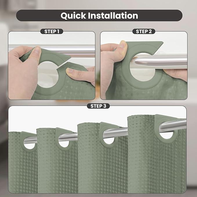 Inhousolu No Hook Waffle Weave Shower Curtain with Removable Snap in Fabric Liner Set for Bathroom, 230 GSM Heavy Duty Weighted Hem, Water Repellent Washable Bath Curtains, 60 x 72 Inch, Sage Green - ModernBath