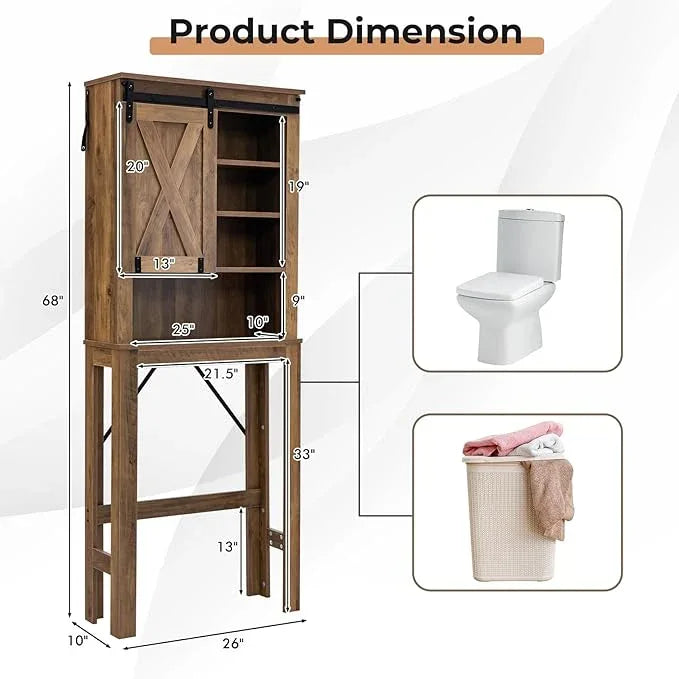 LOKO 4-Tier Over The Toilet Storage Cabinet, Bathroom Toilet Rack with 3-Position Adjustable Shelves, Freestanding Above Toilet Organizer with Anti-Toppling Devices & Non-Slip Foot Pads, Brown - ModernBath