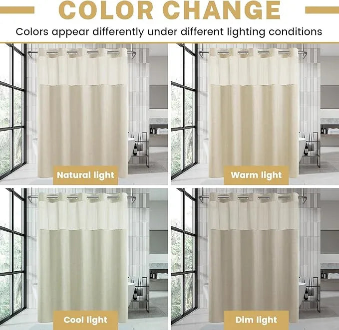 WONICY Small No Hooks Luxury Shower Curtain Set with Snap-in Liner, Polyester Textured with See-Through Top Window, Waterproof & Washable Hotel Style for Bathroom, 54W x 80H, Cream - ModernBath