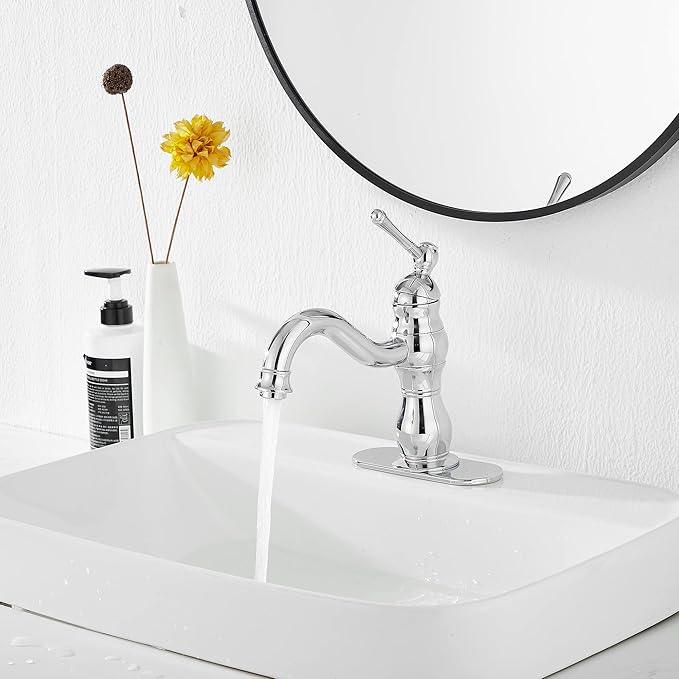Chrome Bathroom Faucet GGStudy 360° Swivel Bathroom Vanity Faucet Single Handle One Hole Bathroom Sink Faucet Basin Matching Pop Up Drain with Overflow - ModernBath