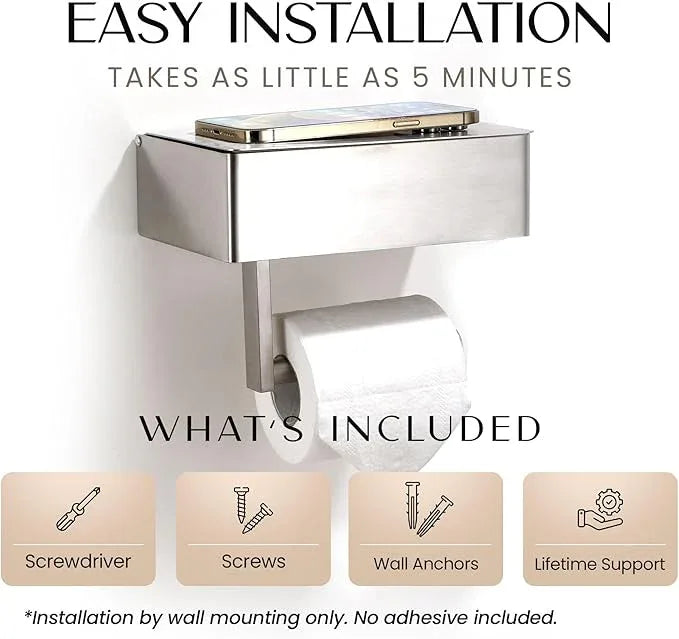 Day Moon™ Chrome Toilet Paper Holder with Shelf - Wipe Holder for Bathroom, Flushable Wipes Dispenser, Toilet Paper and Wipes Holder - ModernBath