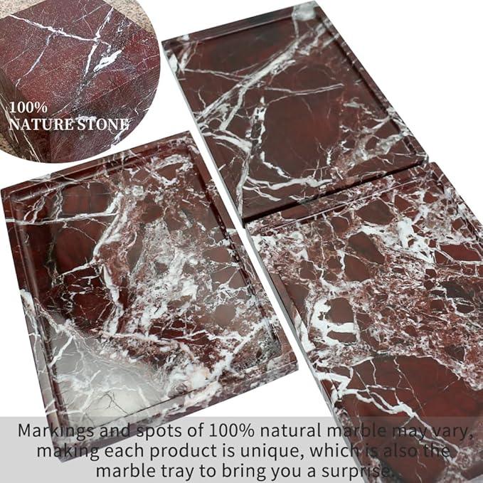 Real Luxurious Natural Marble Vanity Tray Genuine Marble Storage Tray for Home Decor Stone Tray for Bathroom/Kitchen/Vanity/Dresser,Plate Holder for Tissues, Candles, Towel - ModernBath