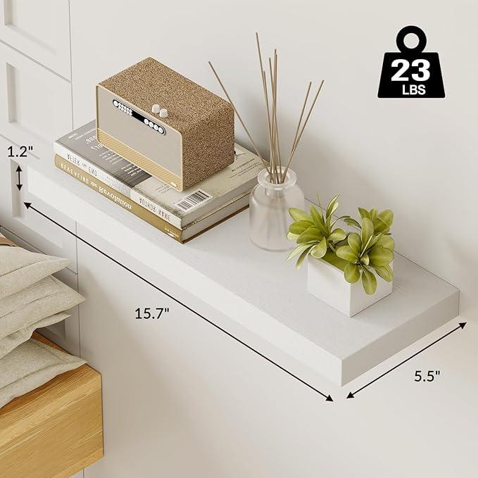 Fixwal 15.8in White Floating Shelves, Set of 6 Wood Shelves, Farmhouse Shelf Wall Decor for Bathroom, Bedroom, Living and Kitchen Room - ModernBath