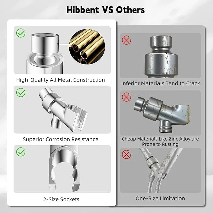 Hibbent Universal All Metal Handheld Shower Head Holder, Adjustable Solid Brass Shower Wand Holder, 2 Size Shower Bracket Holes for Bathroom, Fits All Handheld Showerhead Hoses & Shower Arm, Chrome - ModernBath