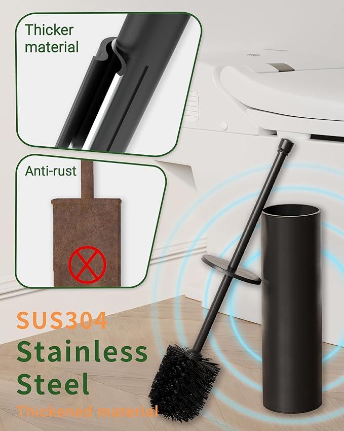 WZKALY Toilet Brush and Holder Set, Toilet Bowl Brush for Bathroom with Long Handle, Stainless Steel Toilet Cleaner Brush with Durable Scrubbing Bristles,Splash-Proof (Matte Black) - ModernBath