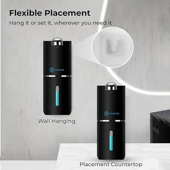Heione Automatic Touchless Liquid Soap Dispenser, Black, 12.8 oz, USB-C Rechargeable, IPX5 Waterproof for Bathroom, Shower & Kitchen (Shampoo/Gel/Dish Soap), Wall Mount or Countertop (Black (Liquid)) - ModernBath
