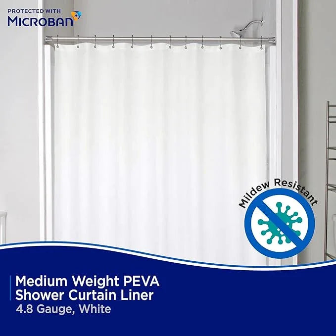 Kenney MB61161 Microban Protected Medium Weight 4.8 Gauge Waterproof PEVA Shower Curtain Liner with Rust-Resistant Metal Grommets and Weighted Magnetic Hem for Bathroom, 70" W x 72" H, White, 1-Pack - ModernBath