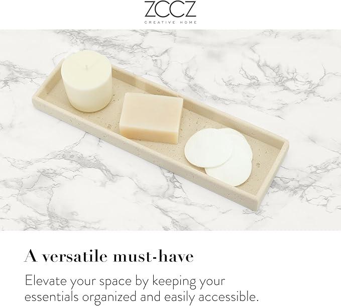 ZCCZ -Beige Bathroom Accessories Set 4 Pcs - Toothbrush Holder, Soap Dispenser, Vanity Tray, Bathroom Tumbler - Countertop Vanity Organizer - Bathroom Accessory Set- Toothbrush Holder Set, Stone Sets - ModernBath