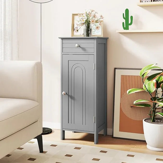GLACER Floor Storage Cabinet, Multifunctional Bathroom Storage Cabinet with 2 Adjustable Shelves, Ideal for Bathroom, Living Room, 14 x 12 x 34.5 inches (Grey) - ModernBath
