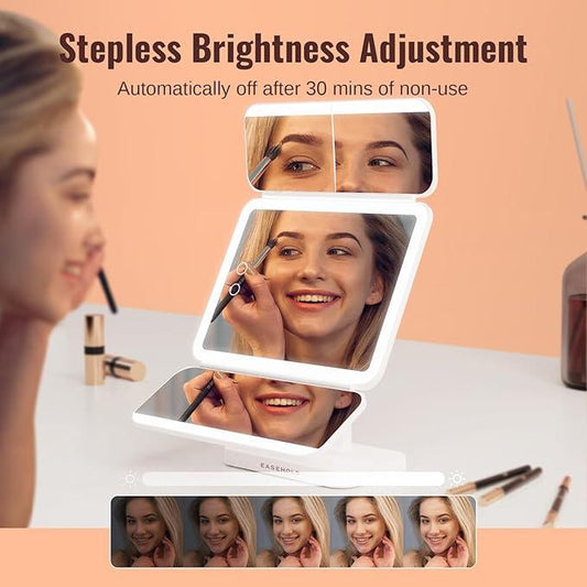 EASEHOLD Lighted Makeup Mirror with Magnification, Makeup Mirror with ligths, 2X 3X 10X Magnifying, Rechargable LED Mirror with 3 Colors Lights for Makeup Desk, Gifts for Women - ModernBath