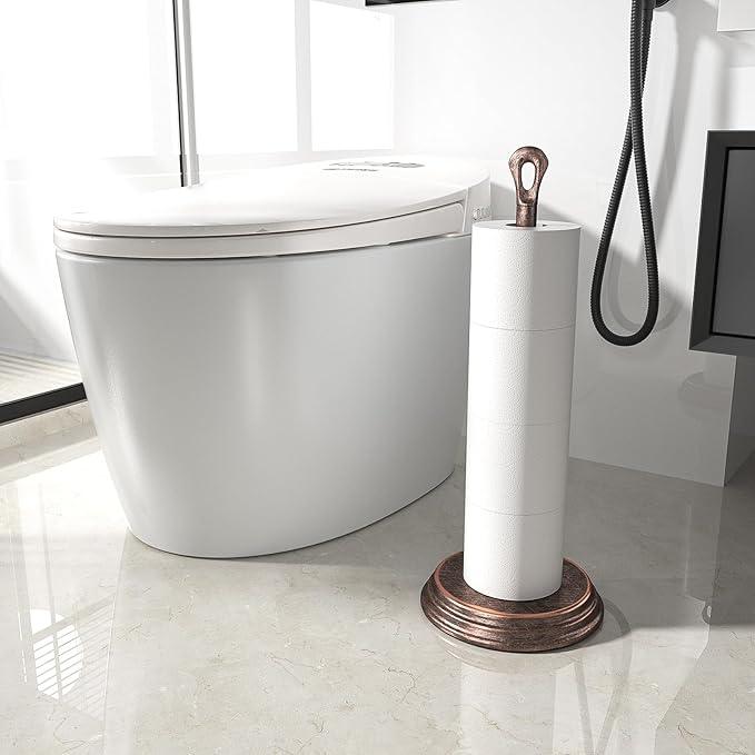 Toilet Paper Holder with Rustproof, Metal Free Standing Toilet Paper Stand Storage for Bathroom, Tissue Paper Roll Holder for Bathroom Accessories (Oil Rubbed Bronze) - ModernBath