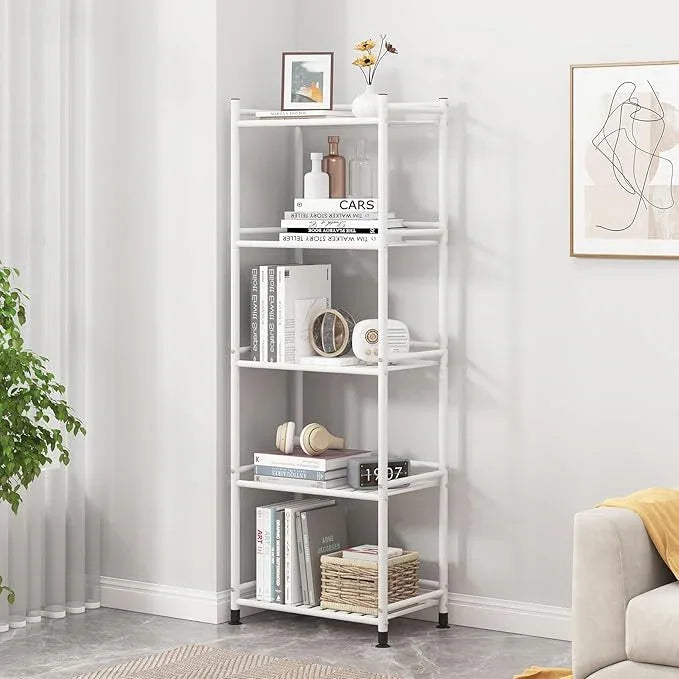 5 Tier Bathroom Storage Open Shelf Unit, Free-Standing Metal Corner Rack Shelving for Kitchen, Living Room, Hallway (White, Wider 5 Tier) - ModernBath