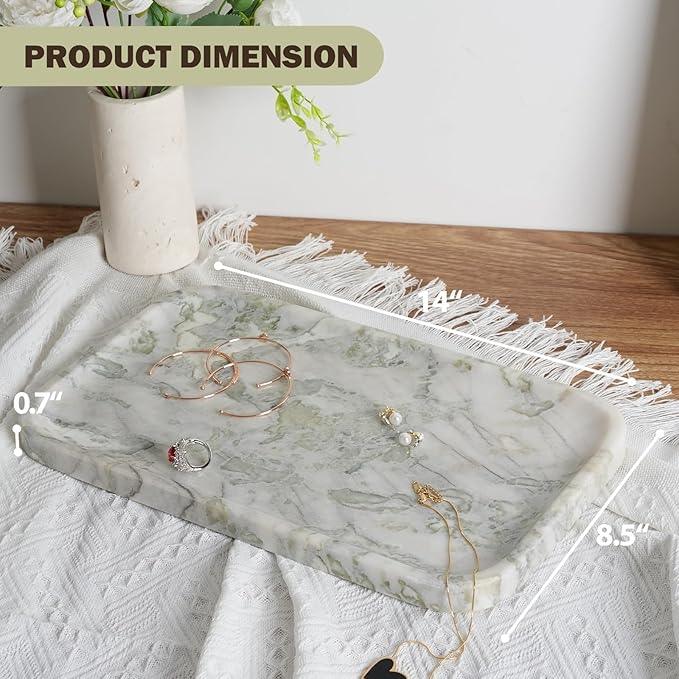 Karibiber Marble Vanity Tray, Large Stone Bathroom Tray for Countertop, 14'' African Gem Genuine Marble Decorative Tray for Dresser, Green Kitchen Trays for Counter,Perfume Storage, Non-Resin/Ceramic - ModernBath