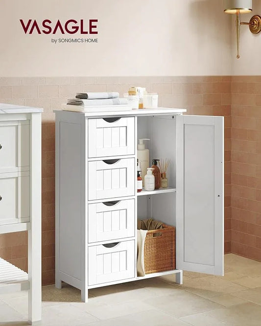 VASAGLE Storage Cabinet with Drawers, Freestanding Floor Cabinet with Door, 11.8 x 21.7 x 32.3 Inches, Adjustable Shelf, for Bathroom, Living Room, Kitchen, Cloud White ULHC041WH01S - ModernBath