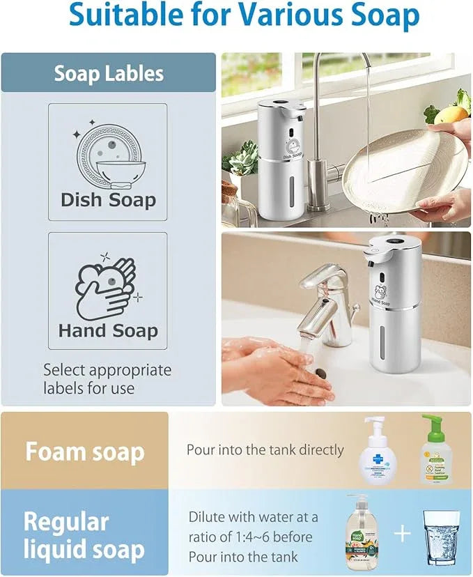 Automatic Foaming Soap Dispenser 12.8oz, Rechargeable & 6 Levels Foaming Adjustable with Digital Display, Wall Mount, Waterproof, Touchless Hand/Dish Soap Dispenser for Kitchen, Bathroom, Hotel - ModernBath