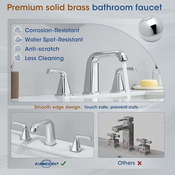 Widespread Bathroom Sink Faucet, Polished Chrome Bathroom Faucet 3 Hole，Brass Vanity Faucet with Pop Up Drain and 2 Supply Lines - ModernBath
