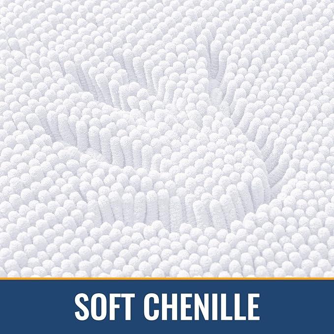 Arotive Bathroom Rugs 44x24, Extra Soft Absorbent Shaggy Chenille Bath Rugs, Machine Washable Rubber Backing Non-Slip Bath Mats for Bathroom Floor Tub and Shower, Home Decor Accessories, White - ModernBath
