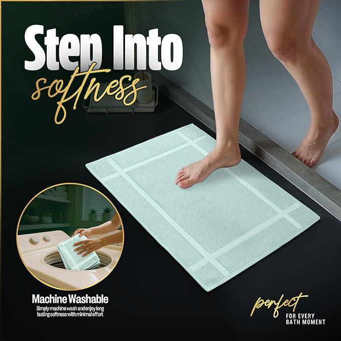 Pearl Linens Pack of 2 100% Cotton Bath Mat 20x30 inches, Soft & Absorbent Quick Dry Bathroom Mat Set, Not Bathroom Rugs, After Shower Mat, Bath Tub Mat, 687 GSM, Machine Washable, Mint Green - ModernBath