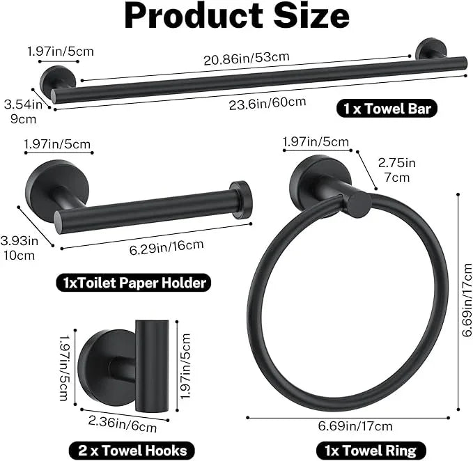 10 Pieces Towel Bar Set Matte Black Bathroom Hardware Set Includes 23.6 Inch Towel Bar,Stainless Steel Towel Holder-Towel Racks Set Wall-Mounted Bathroom Accessory Set - ModernBath