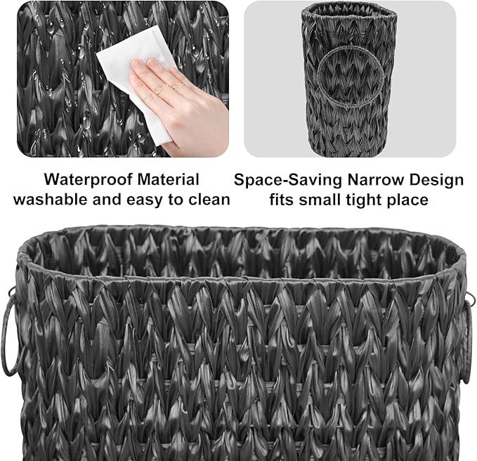 Coeusy Black Toilet Paper Storage Basket,Large Free Standing Toilet Paper Organizer,Waterproof Narrow Wicker Basket for Bathroom,Under Sink,or Cabinet - ModernBath