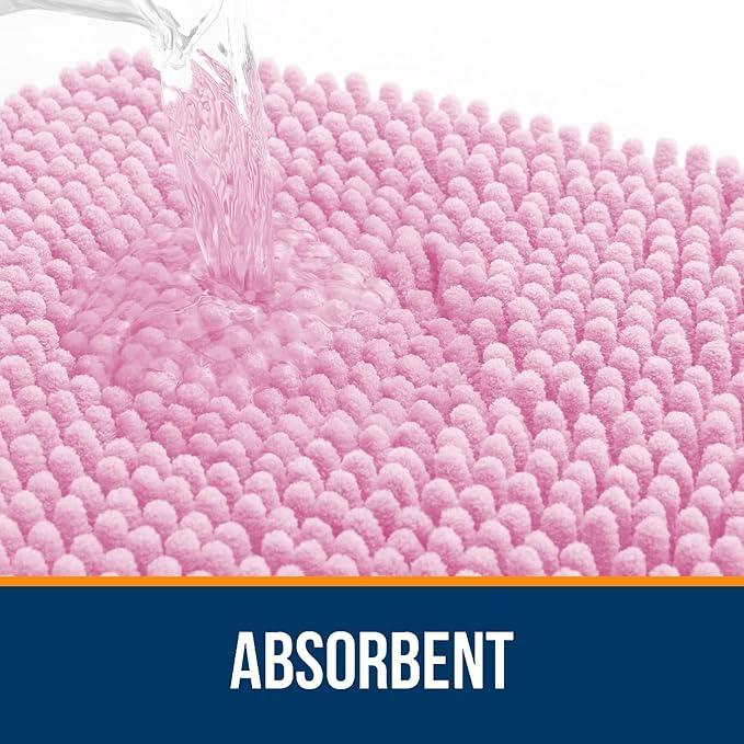 OLANLY Bathroom Rugs 47x17, Extra Soft Absorbent Chenille Bath Rugs, Rubber Backing Quick Dry, Machine Washable Bath Mats for Bathroom Floor, Tub and Shower, Home Decor Accessories, Pink - ModernBath