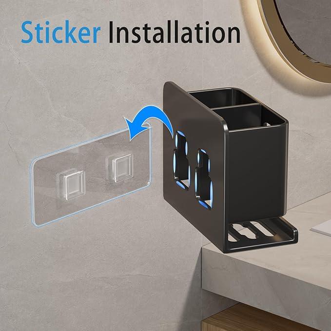 YESENT Black Wall-Mounted Toothbrush Holder, Aluminum Material Shower Shaver Storage Rack, No Drilling Required, Removable Toothpaste Storage Rack - ModernBath
