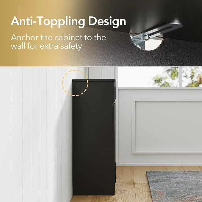 Small Bathroom Cabinet with Adjustable Shelves, Drawer, Anti-Tip Design, 14.96" L x 11.81" W x 32.09" H, Durable MDF for Bathroom, Kitchen, Laundry Storage, Soft-Close Door - ModernBath
